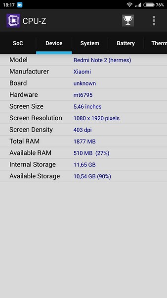 Xiaomi Redmi Note 2 - CPU-Z 2