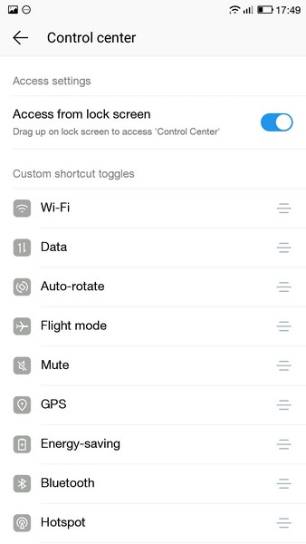 LeTV Le 1s - Fast switch settings