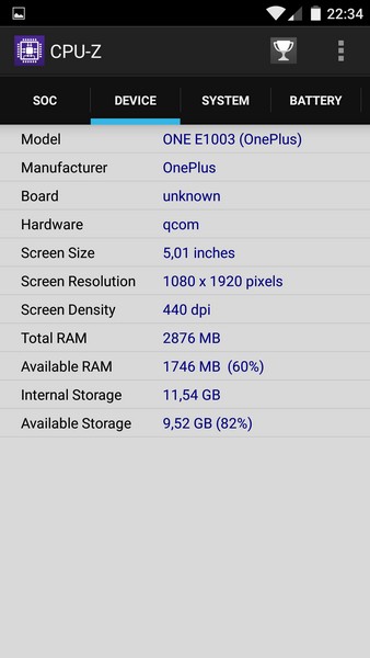 OnePlus X - CPU-Z 2