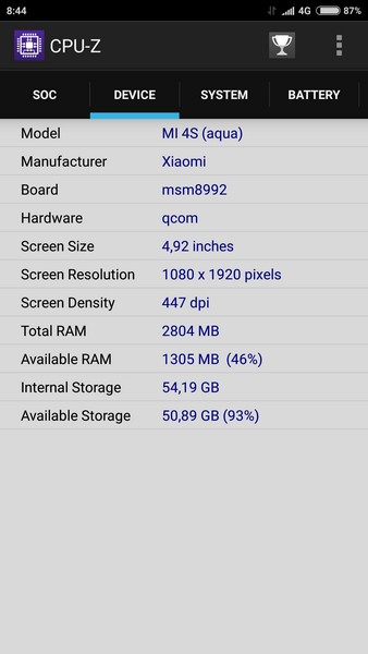 Xiaomi Mi4s - CPU-Z 2