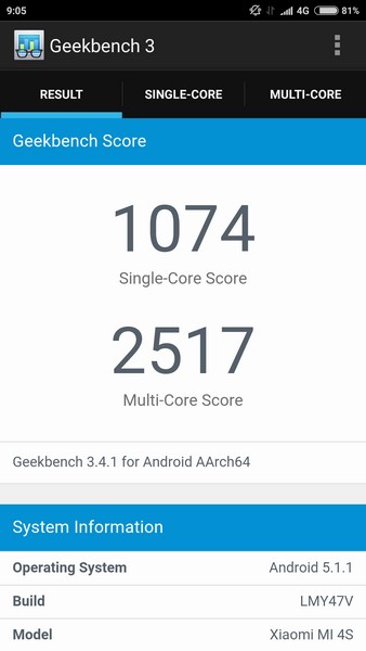 Xiaomi Mi4s - Geekbench 