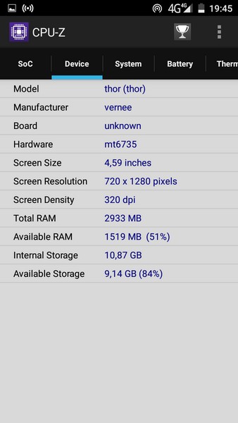 Vernee Thor Review - CPU-Z - 2