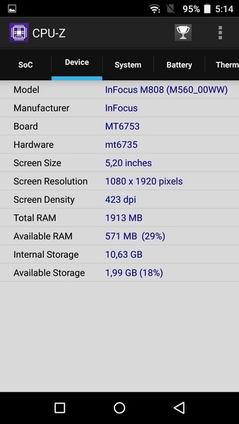 InFocus M560 Review - CPU-Z 2