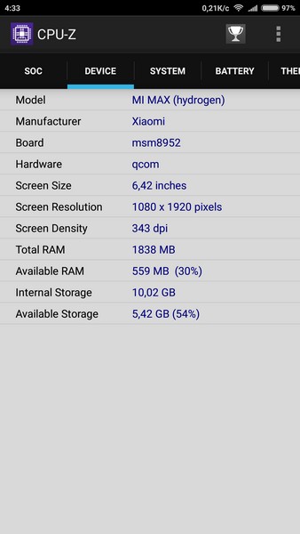 Xiaomi Mi Max Review - CPU-Z