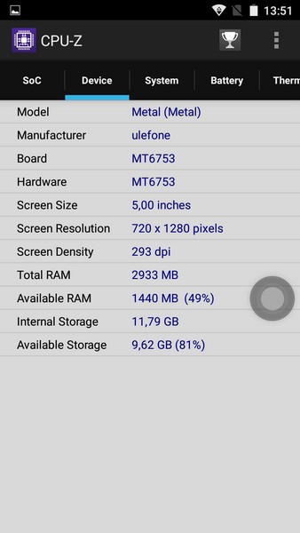 Ulefone Metal Review - CPU-Z