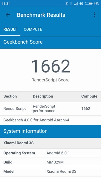 Xiaomi Redmi 3S Review - Geekbench 4