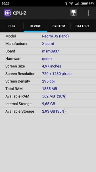 Xiaomi Redmi 3S Review - CPU-Z