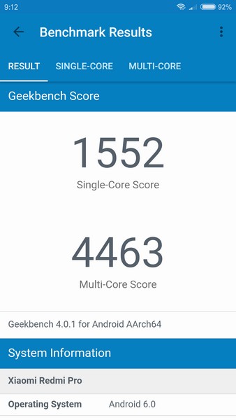 Xiaomi Redmi Pro Review - Geekbench 4