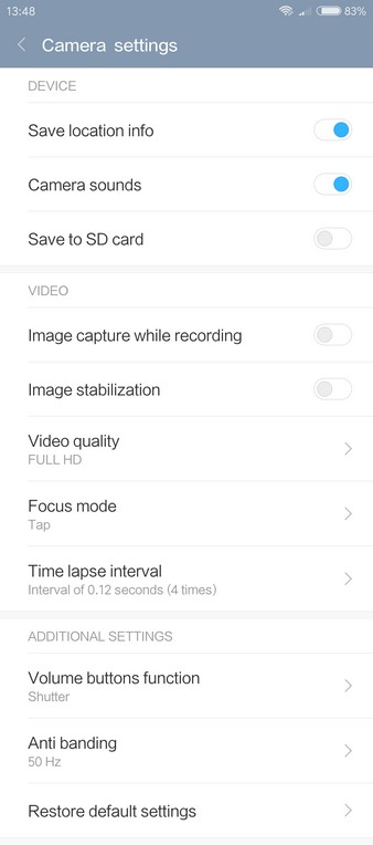 Xiaomi Redmi Pro Review - Camera settings
